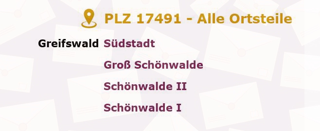 Postleitzahl 17491 Greifswald, Mecklenburg-Vorpommern - Alle Orte und Ortsteile