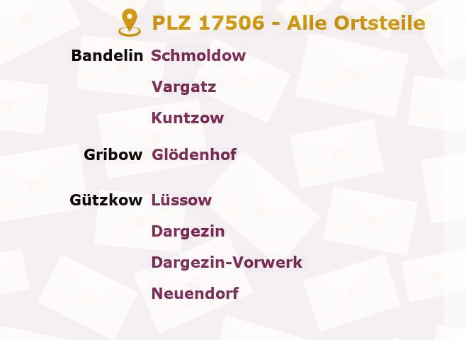 Postleitzahl 17506 Gribow, Mecklenburg-Vorpommern - Alle Orte und Ortsteile