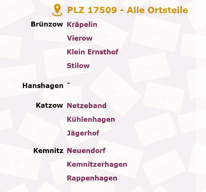 Postleitzahl 17509 Mecklenburg-Vorpommern - Alle Orte und Ortsteile