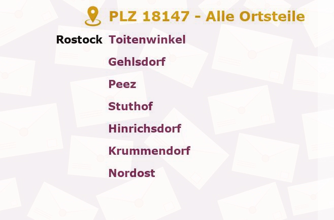 Postleitzahl 18147 Rostock, Mecklenburg-Vorpommern - Alle Orte und Ortsteile
