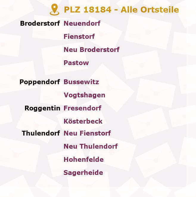 Postleitzahl 18184 Mandelshagen, Mecklenburg-Vorpommern - Alle Orte und Ortsteile