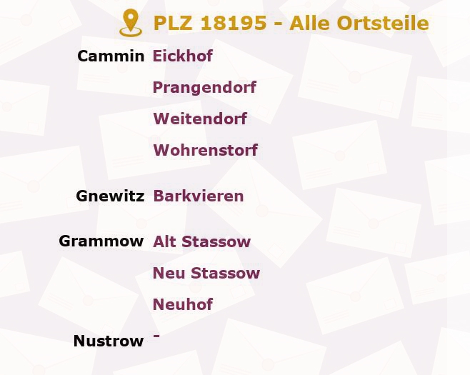 Postleitzahl 18195 Stubbendorf, Mecklenburg-Vorpommern - Alle Orte und Ortsteile