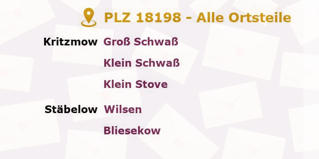 Postleitzahl 18198 Kritzmow, Mecklenburg-Vorpommern - Alle Orte und Ortsteile