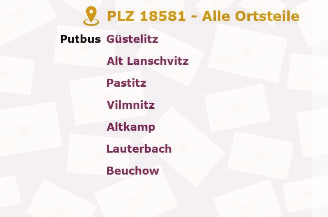 Postleitzahl 18581 Putbus, Mecklenburg-Vorpommern - Alle Orte und Ortsteile