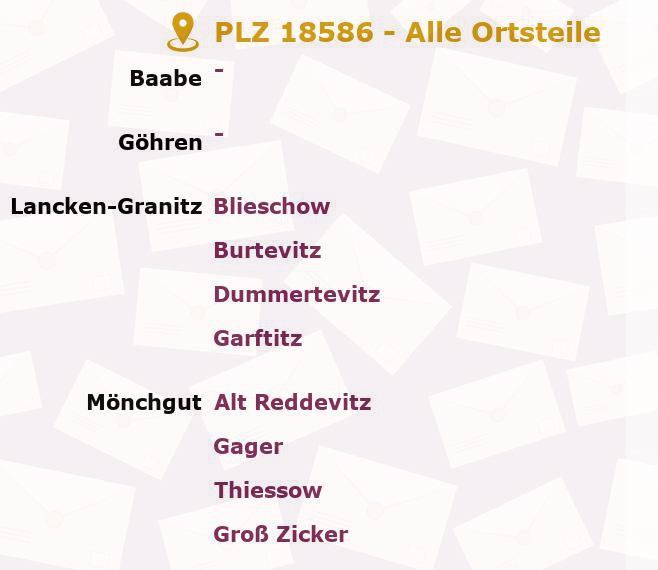 Postleitzahl 18586 Ostseebad Göhren, Mecklenburg-Vorpommern - Alle Orte und Ortsteile