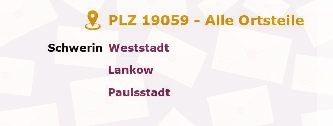 Postleitzahl 19059 Schwerin, Mecklenburg-Vorpommern - Alle Orte und Ortsteile