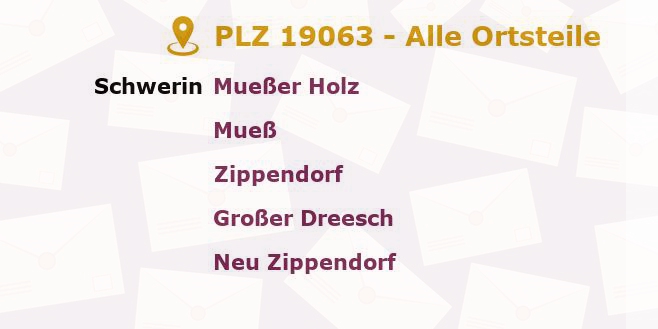 Postleitzahl 19063 Schwerin, Mecklenburg-Vorpommern - Alle Orte und Ortsteile