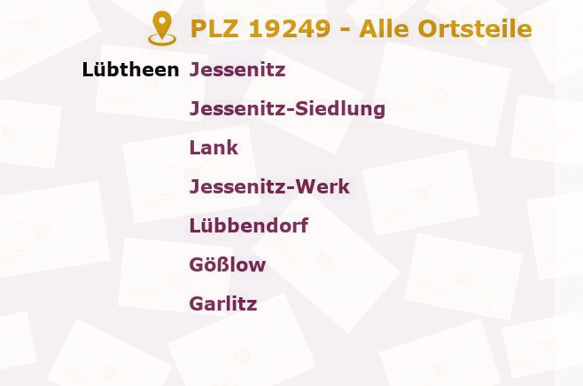 Postleitzahl 19249 Lübtheen, Mecklenburg-Vorpommern - Alle Orte und Ortsteile