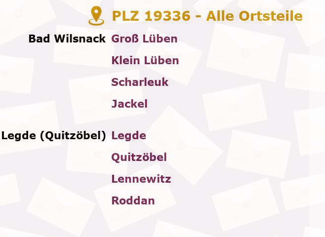 Postleitzahl 19336 Plattenburg, Brandenburg - Alle Orte und Ortsteile