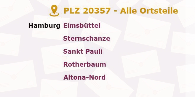 Postleitzahl 20357 Hamburg - Alle Orte und Ortsteile