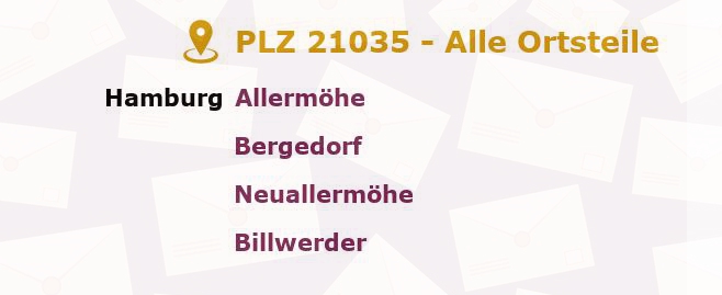 Postleitzahl 21035 Hamburg - Alle Orte und Ortsteile