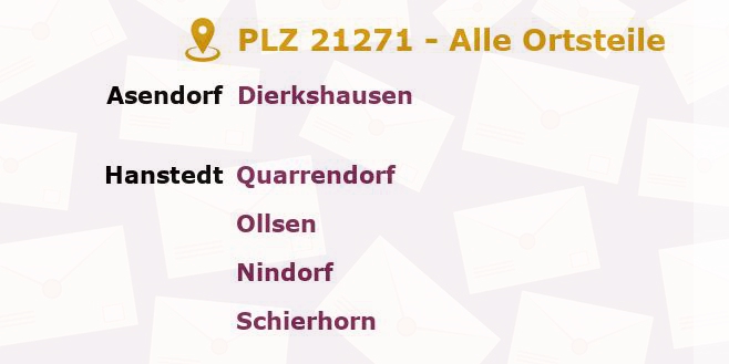 Postleitzahl 21271 Hanstedt, Niedersachsen - Alle Orte und Ortsteile