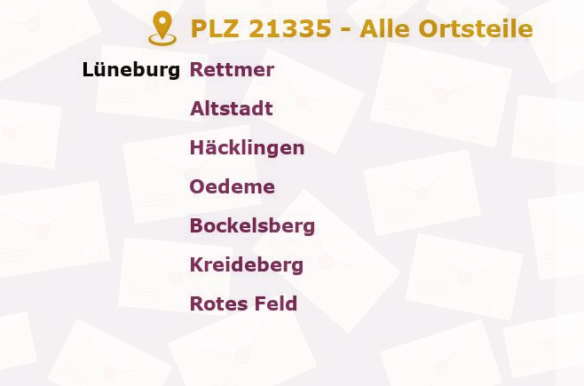 Postleitzahl 21335 Lüneburg, Niedersachsen - Alle Orte und Ortsteile