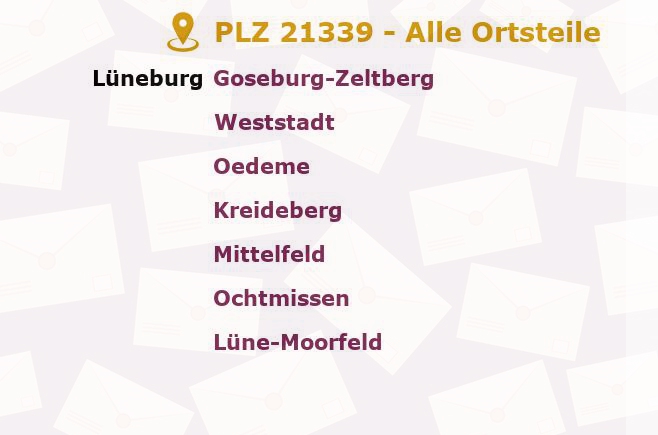 Postleitzahl 21339 Lüneburg, Niedersachsen - Alle Orte und Ortsteile