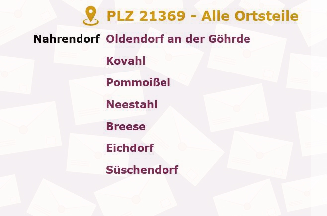 Postleitzahl 21369 Nahrendorf, Niedersachsen - Alle Orte und Ortsteile