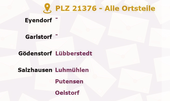 Postleitzahl 21376 Eyendorf, Niedersachsen - Alle Orte und Ortsteile