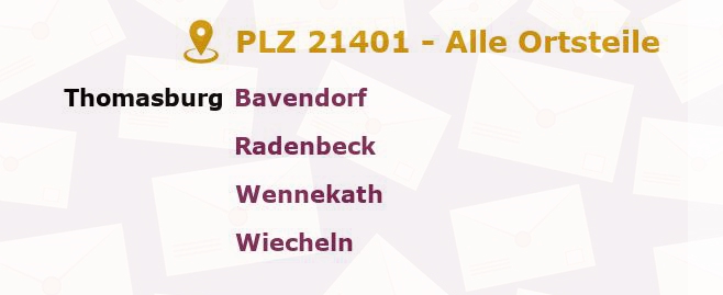 Postleitzahl 21401 Thomasburg, Niedersachsen - Alle Orte und Ortsteile