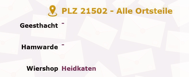 Postleitzahl 21502 Wiershop, Schleswig-Holstein - Alle Orte und Ortsteile