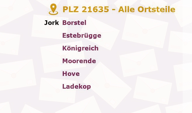 Postleitzahl 21635 Jork, Niedersachsen - Alle Orte und Ortsteile