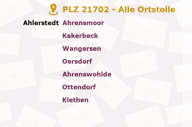 Postleitzahl 21702 Ahlerstedt, Niedersachsen - Alle Orte und Ortsteile