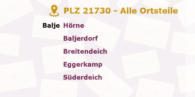 Postleitzahl 21730 Balje, Niedersachsen - Alle Orte und Ortsteile