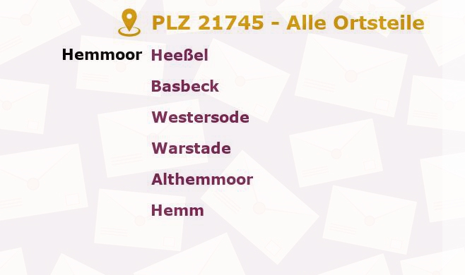 Postleitzahl 21745 Hemmoor, Niedersachsen - Alle Orte und Ortsteile