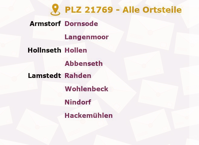 Postleitzahl 21769 Hollnseth, Niedersachsen - Alle Orte und Ortsteile