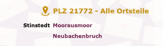 Postleitzahl 21772 Stinstedt, Niedersachsen - Alle Orte und Ortsteile