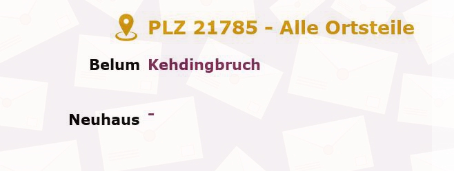 Postleitzahl 21785 Niedersachsen - Alle Orte und Ortsteile
