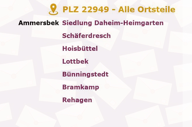 Postleitzahl 22949 Schleswig-Holstein - Alle Orte und Ortsteile