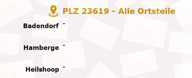 Postleitzahl 23619 Zarpen, Schleswig-Holstein - Alle Orte und Ortsteile