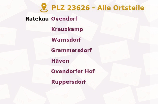 Postleitzahl 23626 Ratekau, Schleswig-Holstein - Alle Orte und Ortsteile