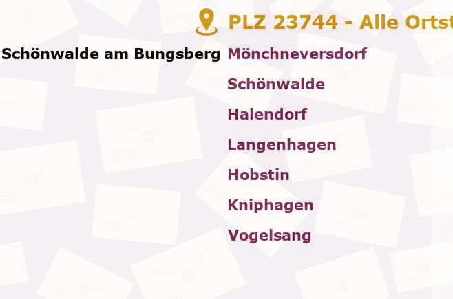 Postleitzahl 23744 Schönwalde am Bungsberg, Schleswig-Holstein - Alle Orte und Ortsteile