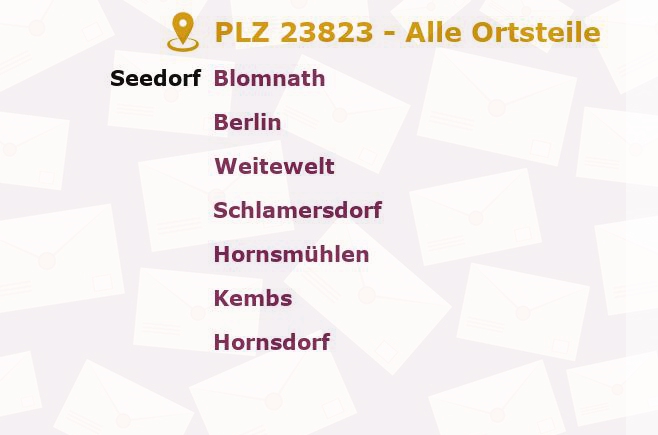 Postleitzahl 23823 Seedorf, Schleswig-Holstein - Alle Orte und Ortsteile