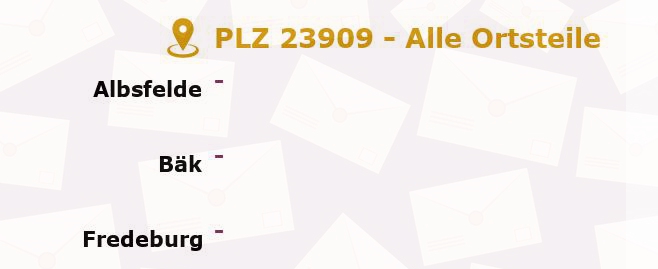 Postleitzahl 23909 Albsfelde, Schleswig-Holstein - Alle Orte und Ortsteile