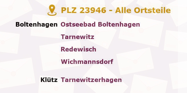 Postleitzahl 23946 Boltenhagen, Mecklenburg-Vorpommern - Alle Orte und Ortsteile