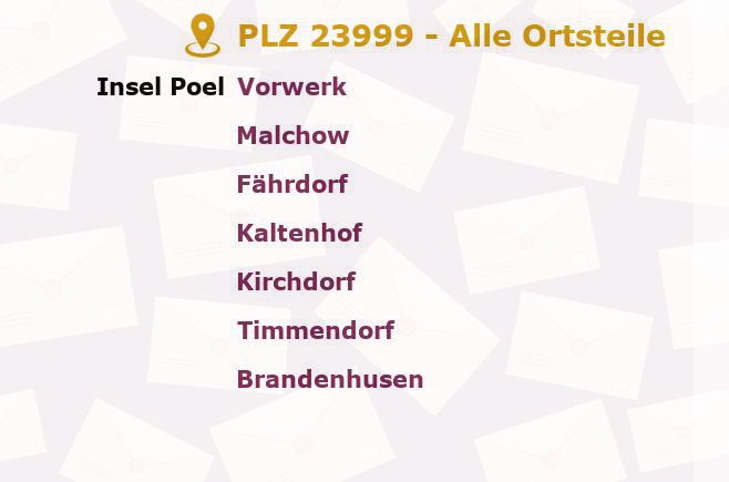 Postleitzahl 23999 Timmendorf, Mecklenburg-Vorpommern - Alle Orte und Ortsteile