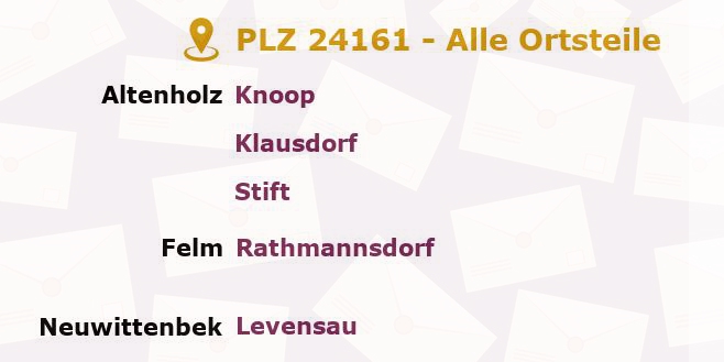 Postleitzahl 24161 Altenholz, Schleswig-Holstein - Alle Orte und Ortsteile