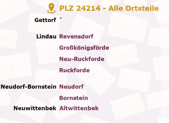 Postleitzahl 24214 Tüttendorf, Schleswig-Holstein - Alle Orte und Ortsteile