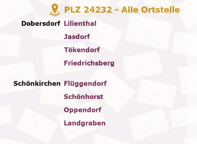 Postleitzahl 24232 Dobersdorf, Schleswig-Holstein - Alle Orte und Ortsteile