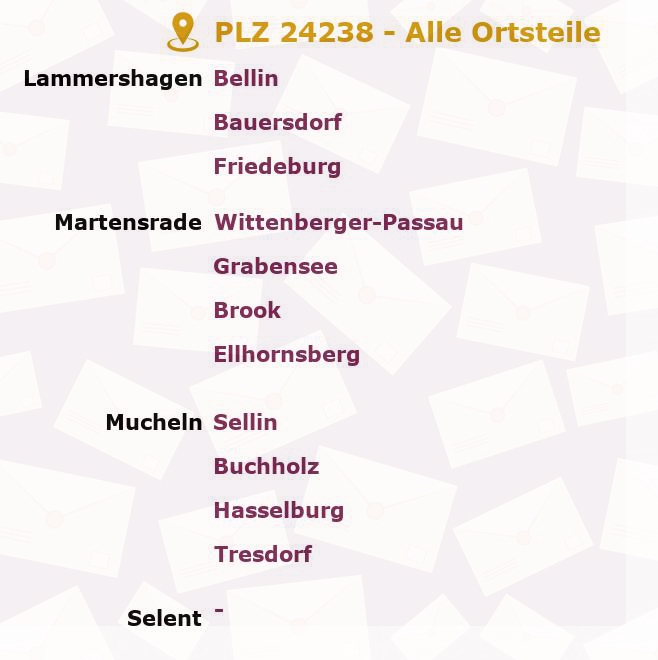 Postleitzahl 24238 Mucheln, Schleswig-Holstein - Alle Orte und Ortsteile