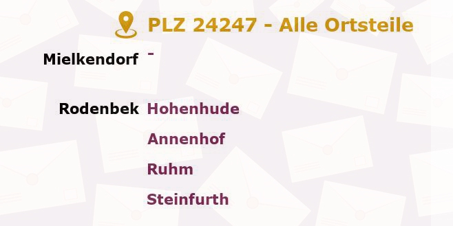 Postleitzahl 24247 Rodenbek, Schleswig-Holstein - Alle Orte und Ortsteile