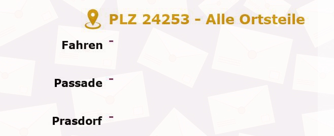 Postleitzahl 24253 Fahren, Schleswig-Holstein - Alle Orte und Ortsteile