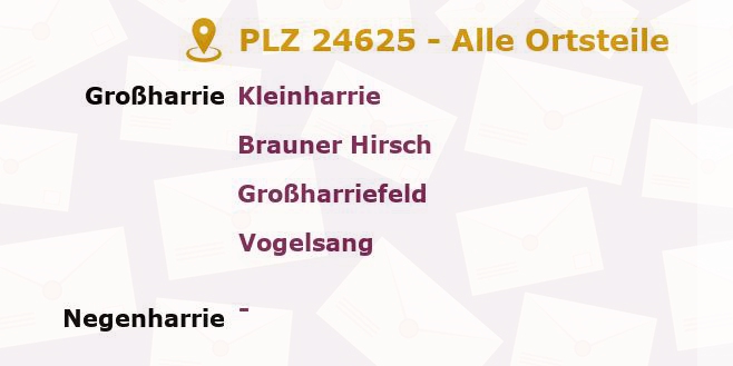 Postleitzahl 24625 Negenharrie, Schleswig-Holstein - Alle Orte und Ortsteile