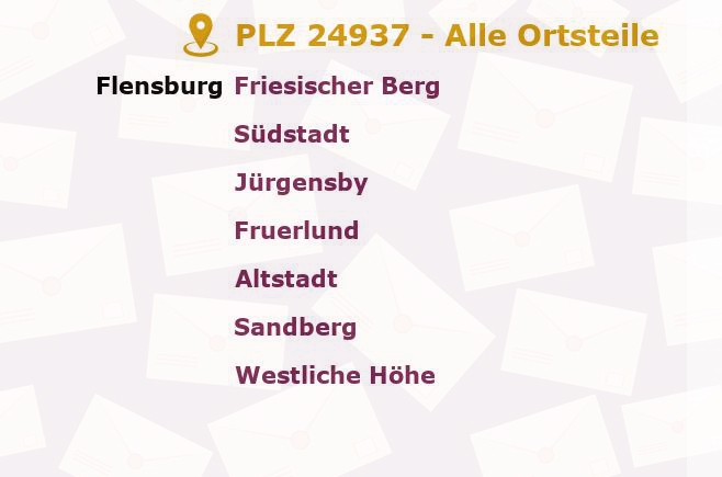 Postleitzahl 24937 Flensburg, Schleswig-Holstein - Alle Orte und Ortsteile