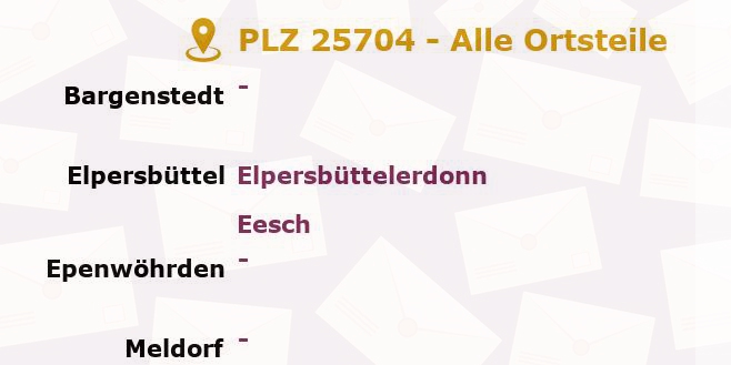 Postleitzahl 25704 Meldorf, Schleswig-Holstein - Alle Orte und Ortsteile