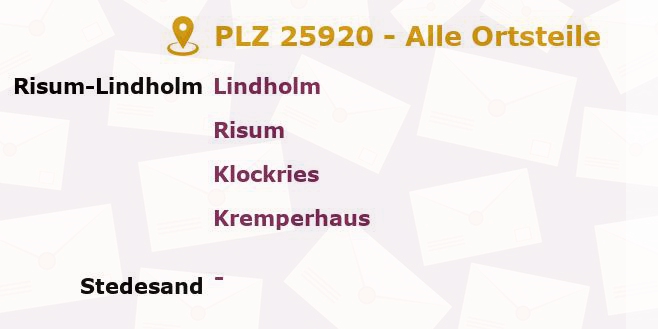 Postleitzahl 25920 Risum-Lindholm, Schleswig-Holstein - Alle Orte und Ortsteile