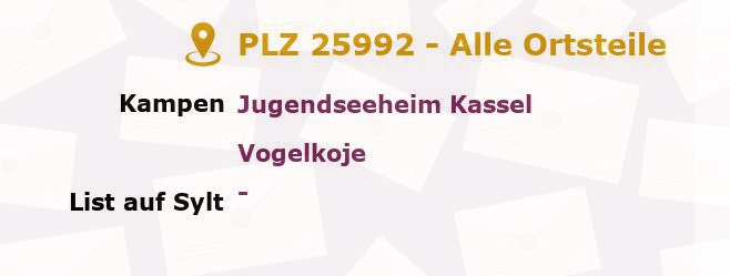 Postleitzahl 25992 List auf Sylt, Schleswig-Holstein - Alle Orte und Ortsteile