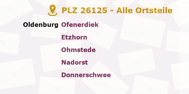 Postleitzahl 26125 Oldenburg, Niedersachsen - Alle Orte und Ortsteile