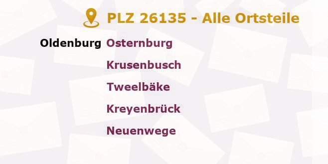 Postleitzahl 26135 Oldenburg, Niedersachsen - Alle Orte und Ortsteile